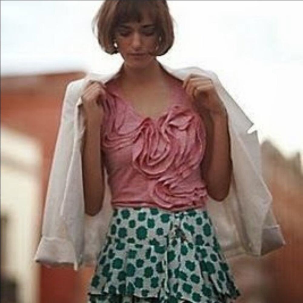Anthropologie Little Yellow Button Winding Road Sleeveless Pink/White Top